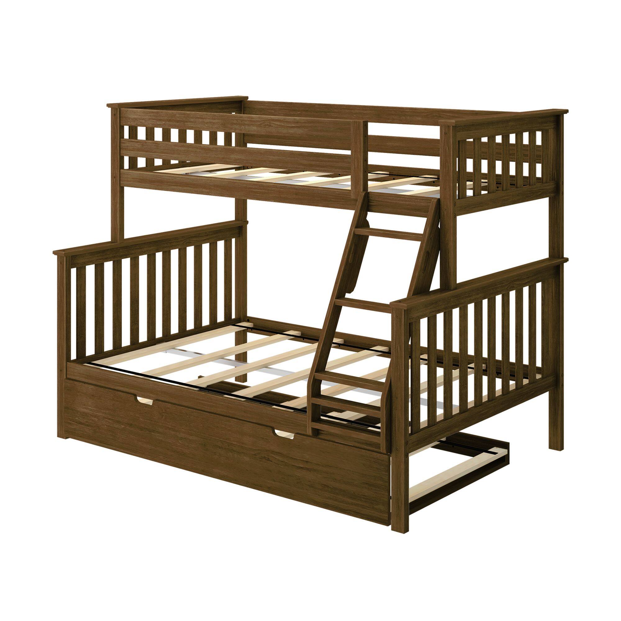 Alt View 2. Plank+Beam - Classic Twin over Full Bunk Bed Bed with Trundle, Walnut - Walnut.