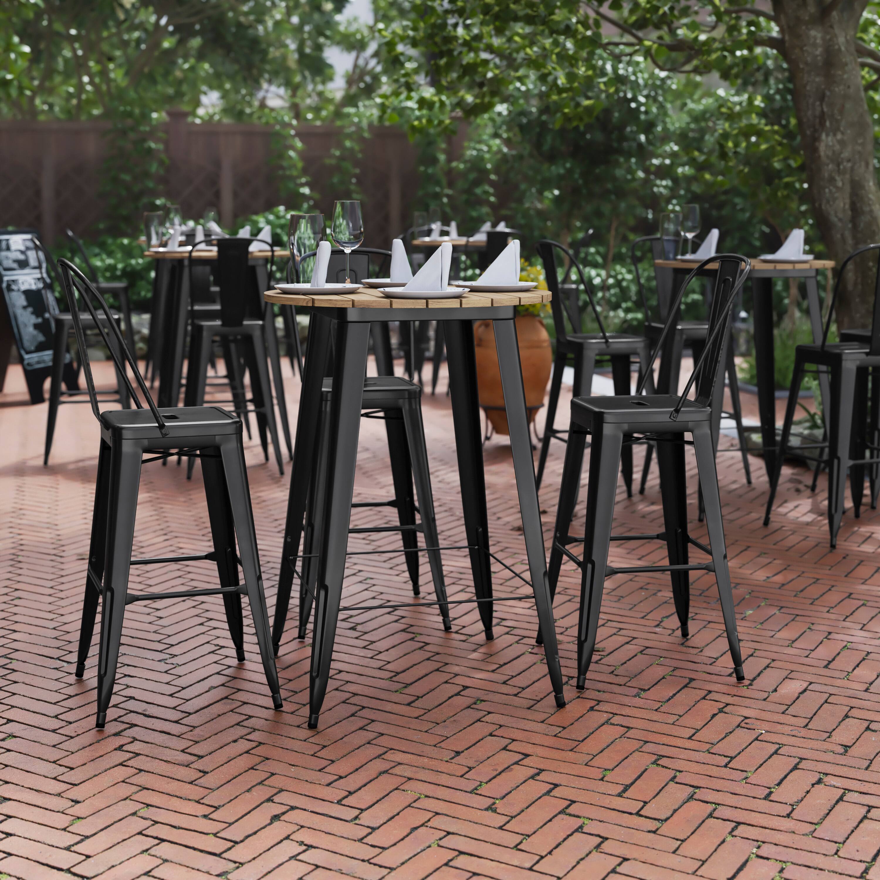 Alt View 1. Flash Furniture - Declan Commercial Indoor/Outdoor Bar Top Table, 30" Round All Weather Brown Poly Resin Top with Black Steel base - Black.