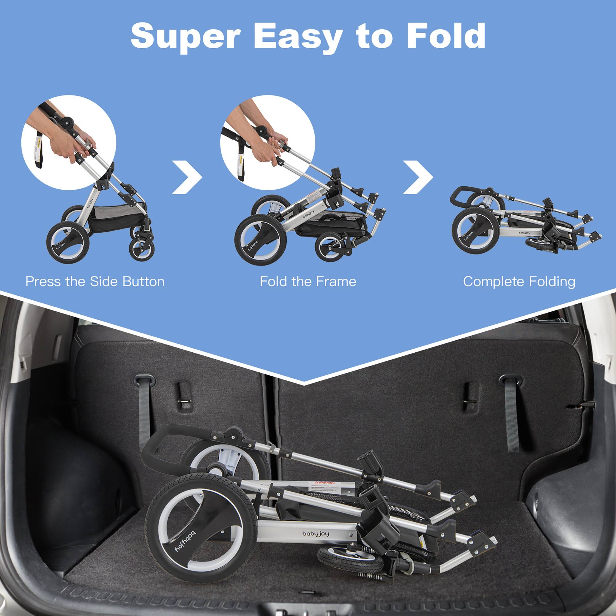 Super Easy to Fold

Press the Side Button

Fold the Frame

Complete Folding