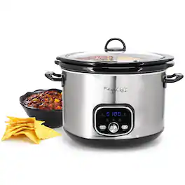 MegaChef - 6 Quart + 2.6 Quart Split Stainless Steel Electric Slow Cooker in - Silver