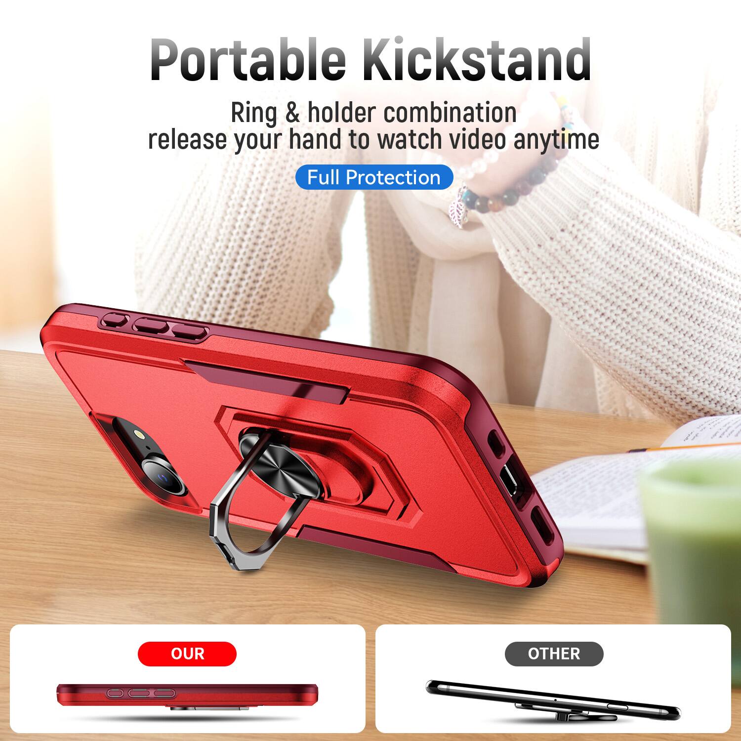 Portable Kickstand  
Ring & holder combination release your hand to watch video anytime  
Full Protection  

OUR  
OTHER