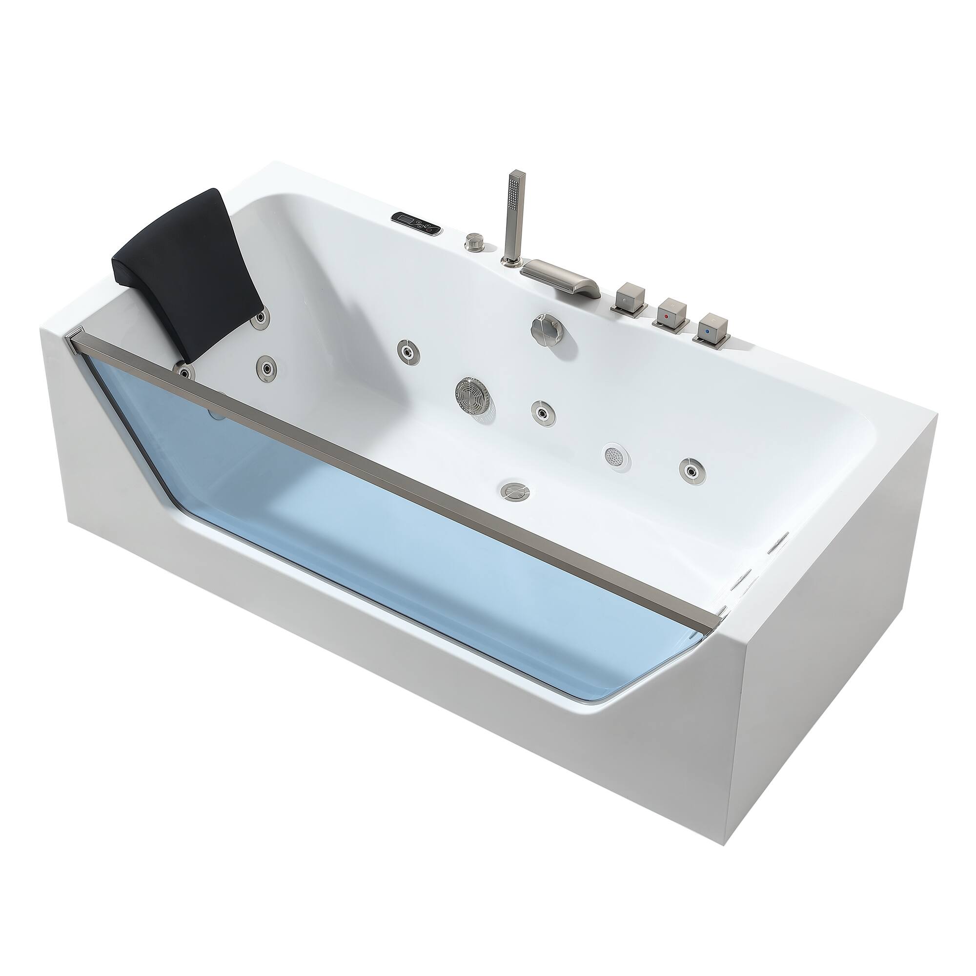 Angle. Empava - 71 in. x 30 in. Whirlpool Bathtub Rectangular Jetted SPA Bath Tub with Center Drain-Brushed Nickel Tub filler in White - White.