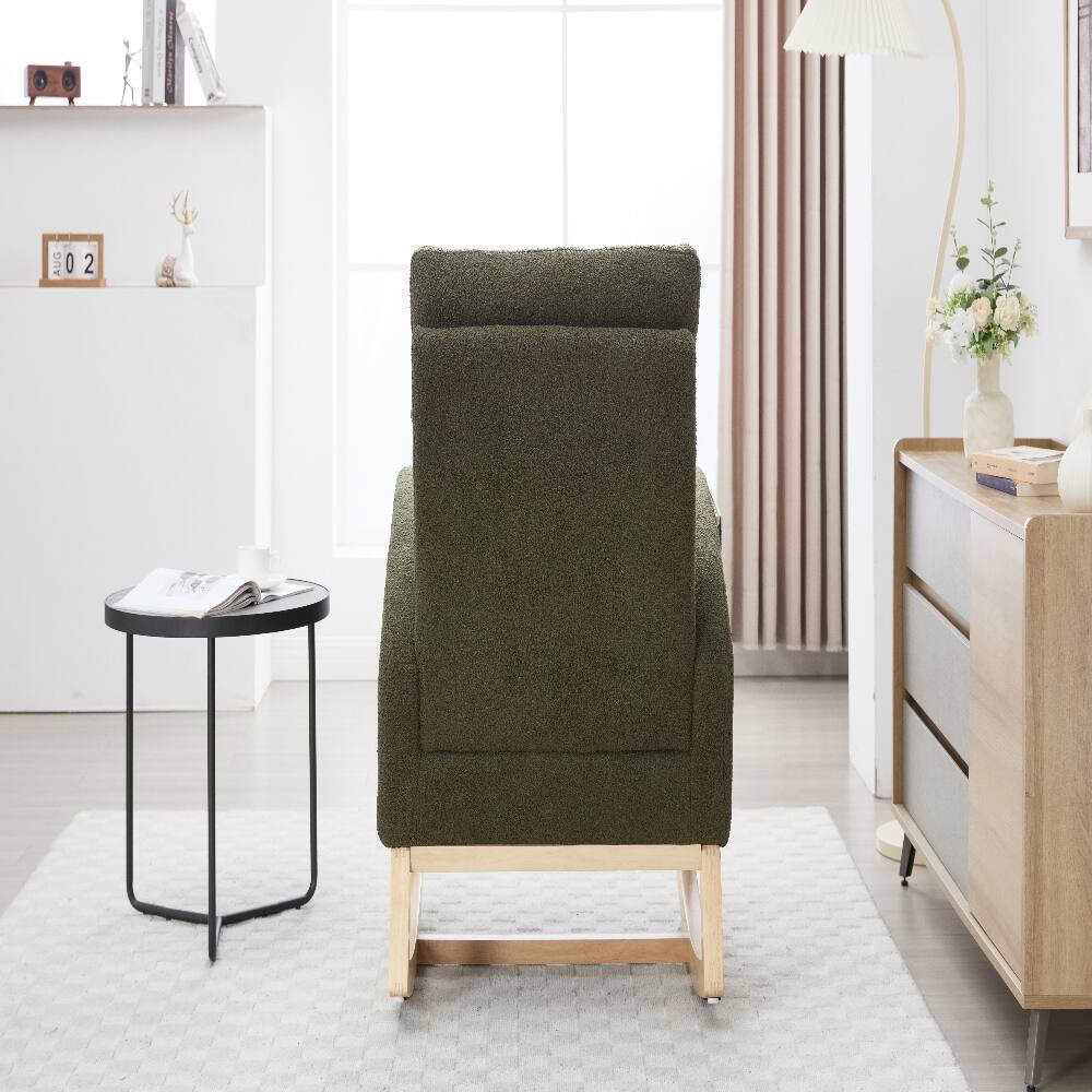 Alt View 6. Loheer - Loheer Green Teddy Fabric Nursery Rocking Chair with Adjustable Footstool Solid Wood Base Leisure Rocker - Green.