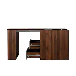 Glintex - Computer Desk with Drawers, Modern Corner Home Office storage with extendable table, Study Writing Desk Workstation - Walnut