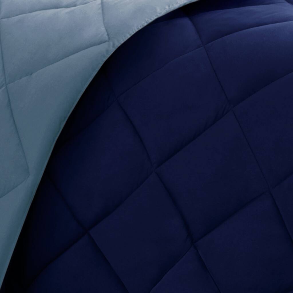Back. Aukfa - Full/Queen Diamond Quilting Reversible Down Alternative Comforter Set - Blue.