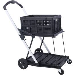 Boyel Living - 2 Tier Foldable Utility Platform Truck 200lb Capacity With Storage Basket - Black