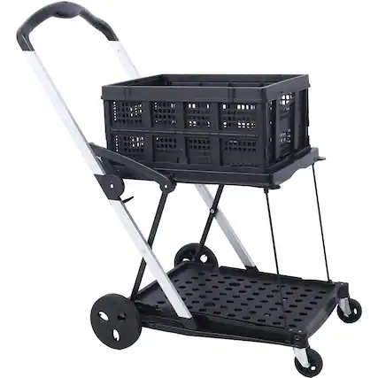 Front. Boyel Living - 2 Tier Foldable Utility Black Platform Truck 200lb Capacity With Storage Basket - Black.
