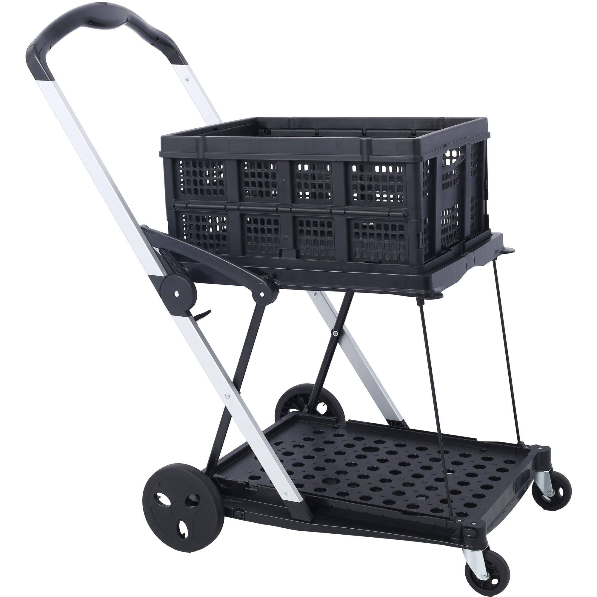 Front. Boyel Living - 2 Tier Foldable Utility Black Platform Truck 200lb Capacity With Storage Basket - Black.