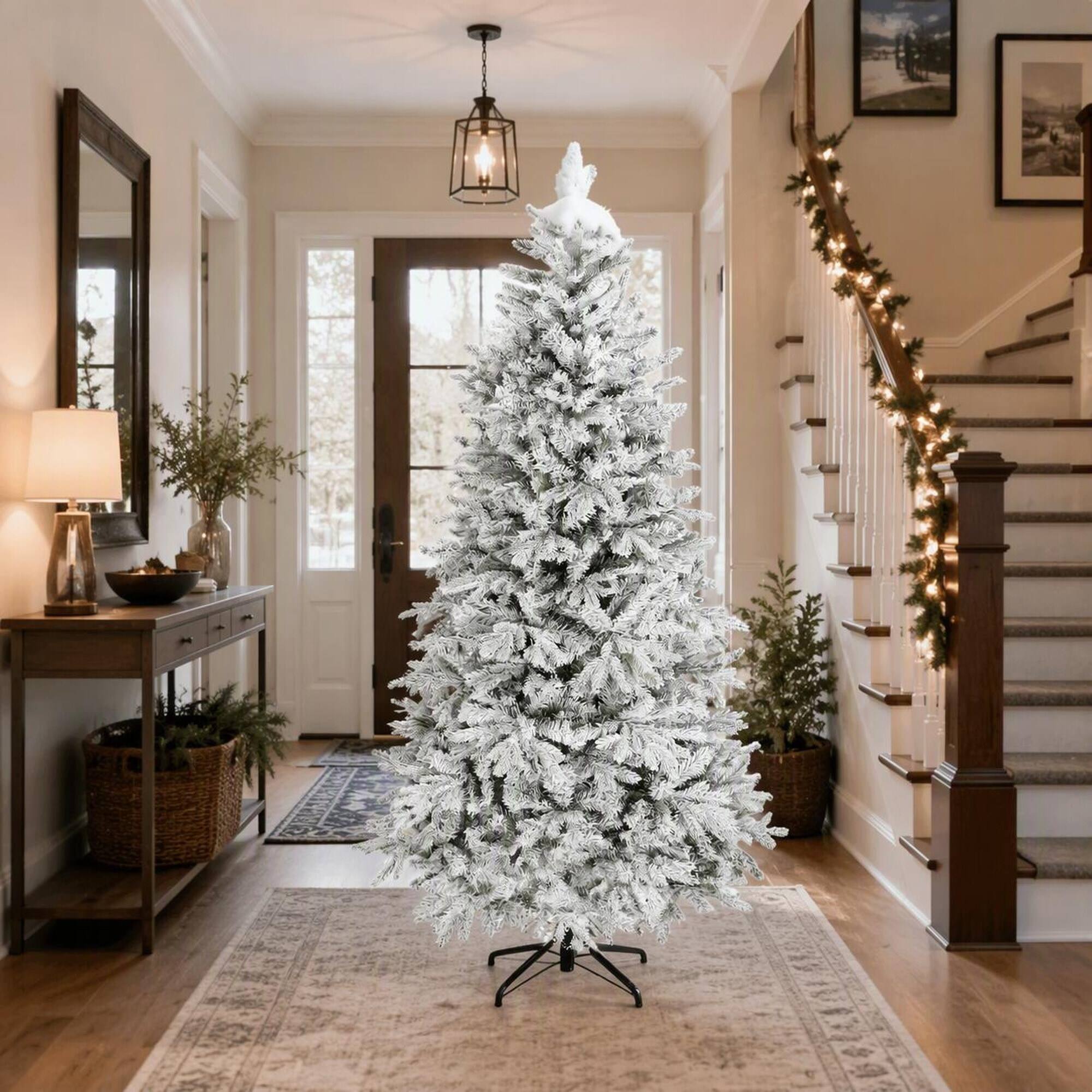 Alt View 1. RYHNUYNE - 7.5 Ft Artificial Frosted Christmas Tree, Realistic Branches Wide Full Spruce Hinged Design Easy Assembly Holiday Decor - Green.