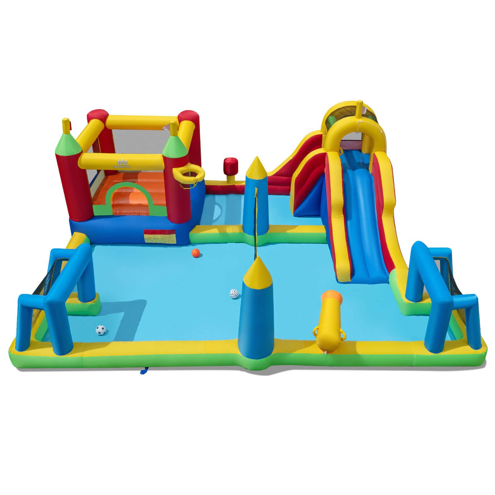 Alt View 9. Costway - Costway Inflatable Water Slide Bounce House with Climbing Wall Splash Pool Basketball Hoop - Blue+Yellow.