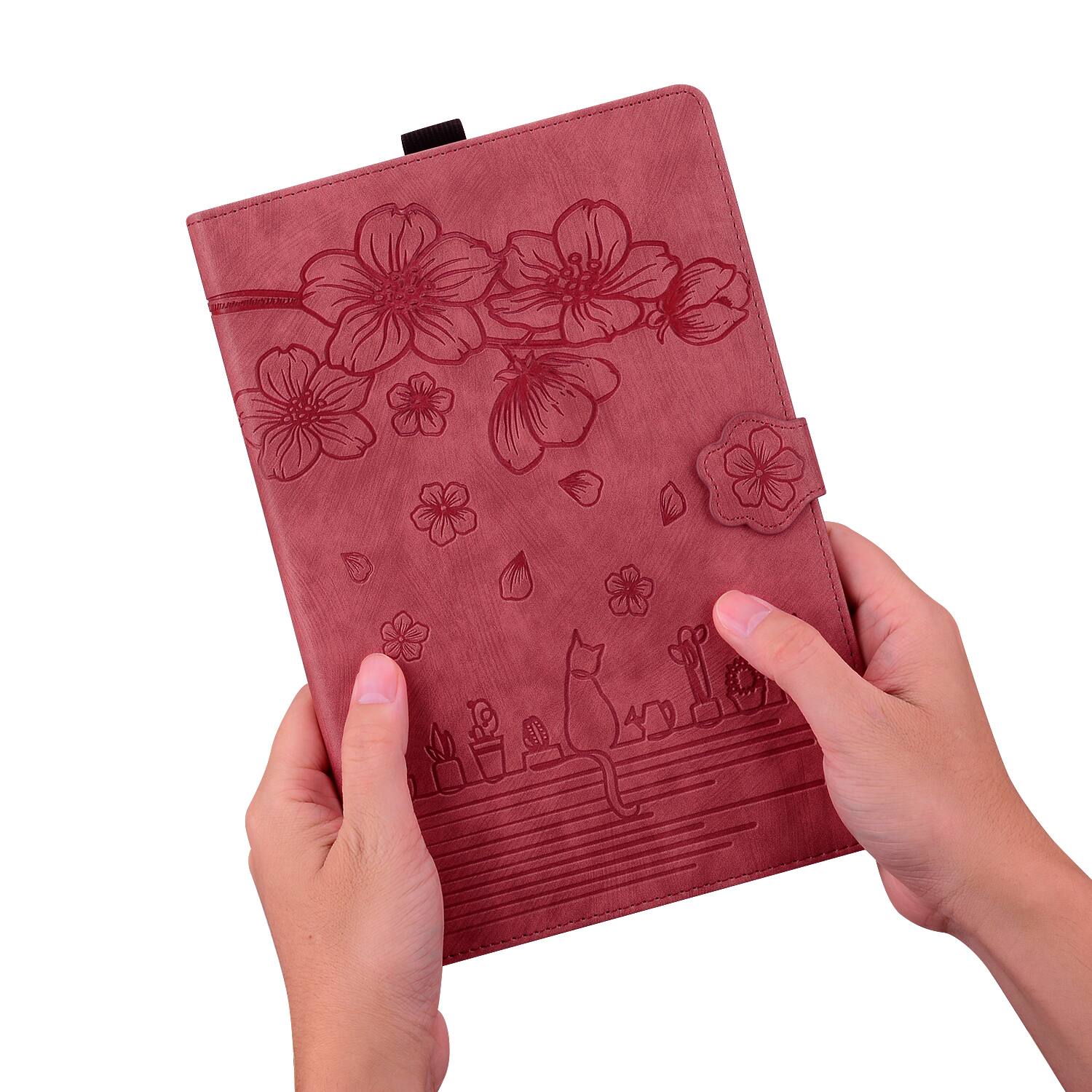 Back. Dteck - For Amazon Kindle Paperwhite (2024) and Kindle Colorsoft Embossed Flower Pattern Folio Case Card Slots Kickstand Cover - Winered.