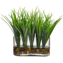 BreeBe - 9" Vanilla Grass Artificial Plant in Oval Vase - Green