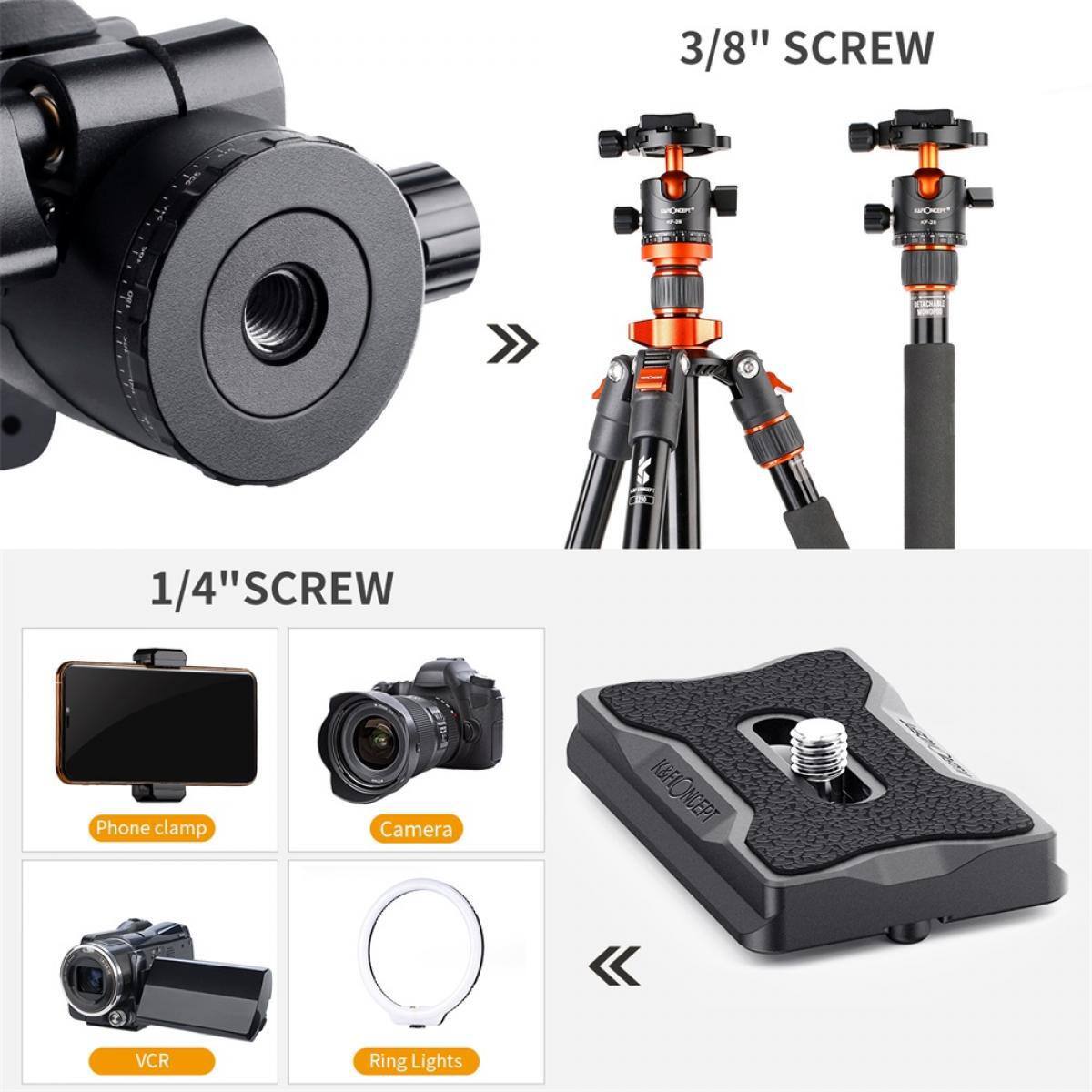 3/8" SCREW

1/4" SCREW

Phone clamp
Camera
VCR
Ring Lights

K&F CONCEPT