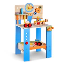 SKONYON - Kids Wooden Workbench 62 PCS Tool Set Construction Toy - Blue