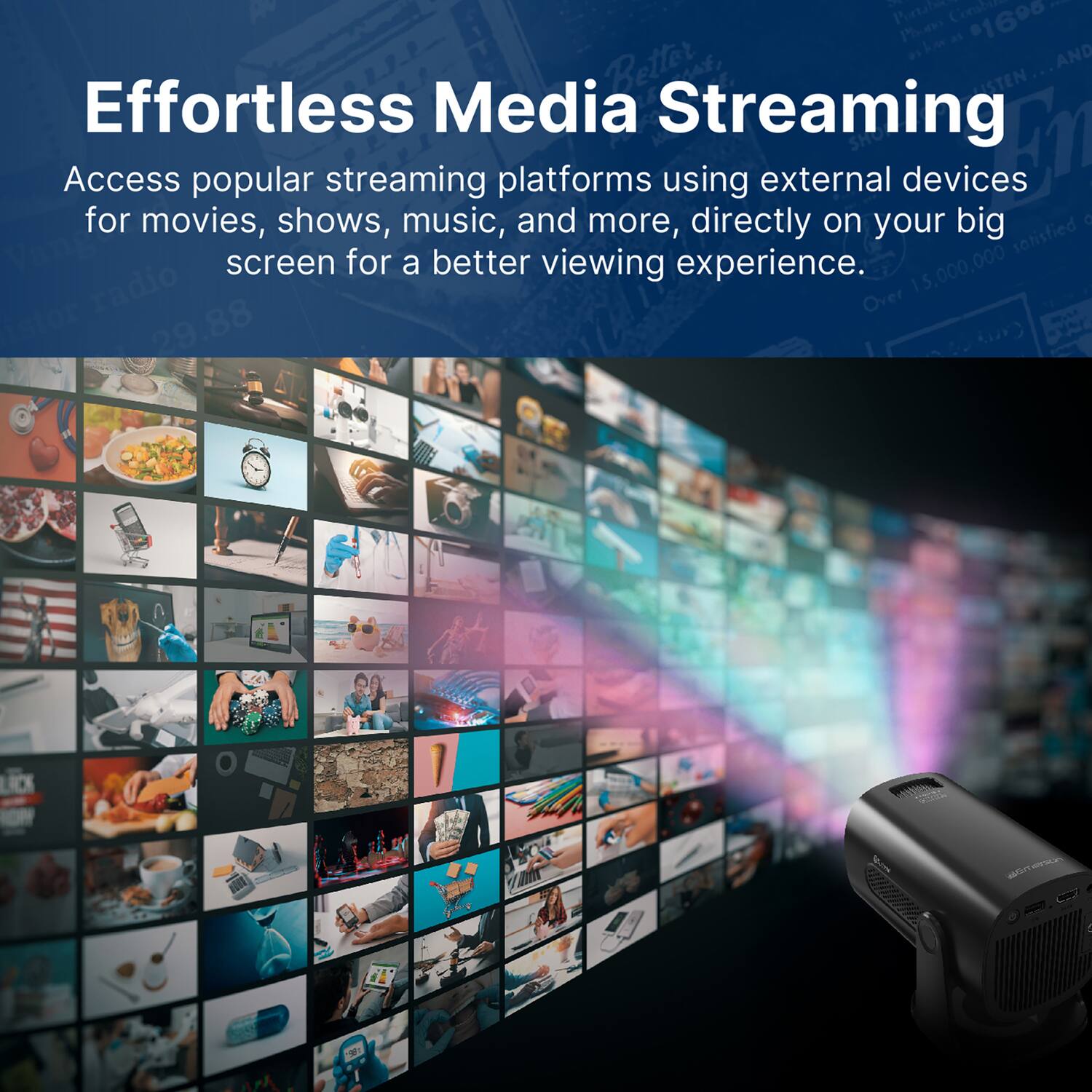 Effortless Media Streaming

Access popular streaming platforms using external devices for movies, shows, music, and more, directly on your big screen for a better viewing experience.