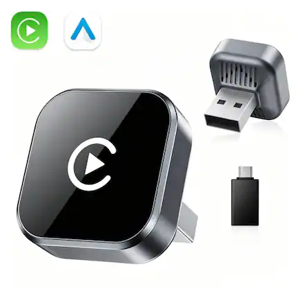 Front. Trigiz - Wireless CarPlay & Android Auto Adapter, Mini USB Type‑C, Plug‑Play, Auto‑Connect OTA Update - Black.