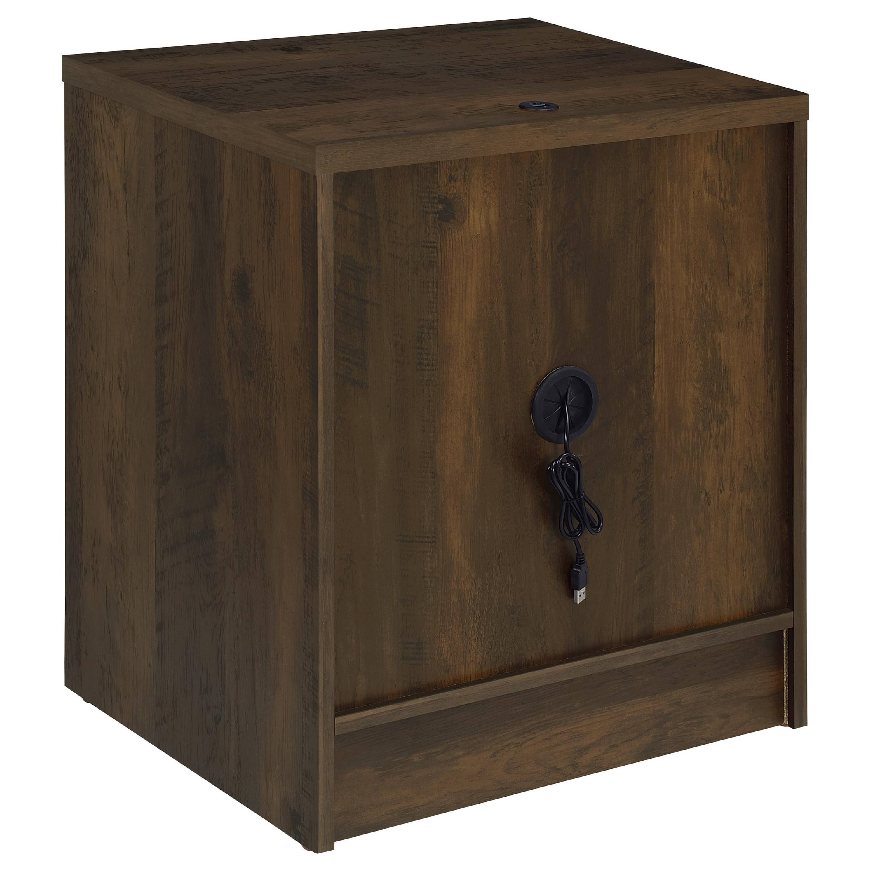 Alt View 4. Manhattan Lane - Park Nightstand, 2 Drawers, LED Light & USB Ports, Dark Pine Wood - Dark Pine Brown.