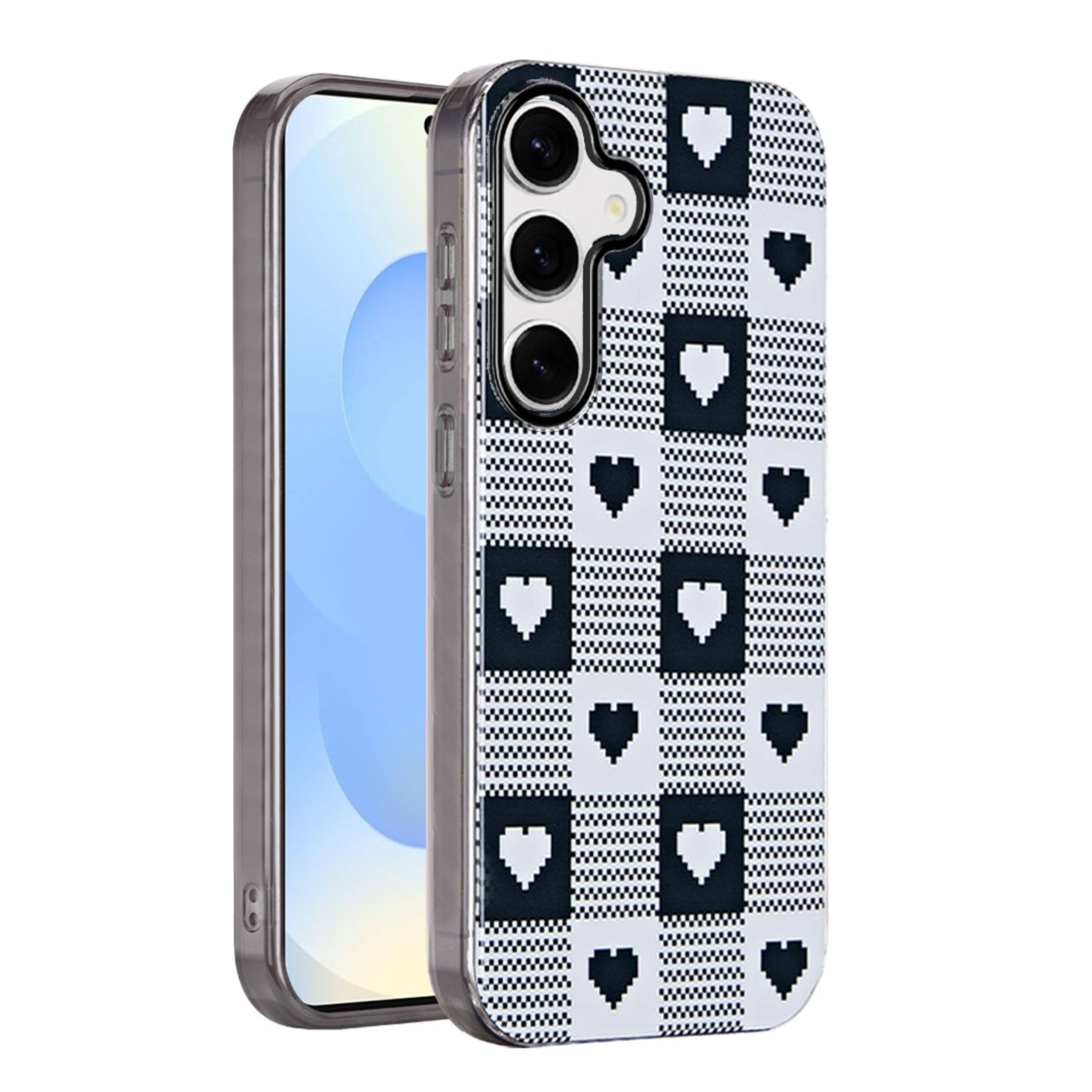 Kitcheniva - Layer In Mold Design TPU Case With Tempered Glass For Samsung S25/S24 Checker Hearts - Black White price history on PriceWatchPro