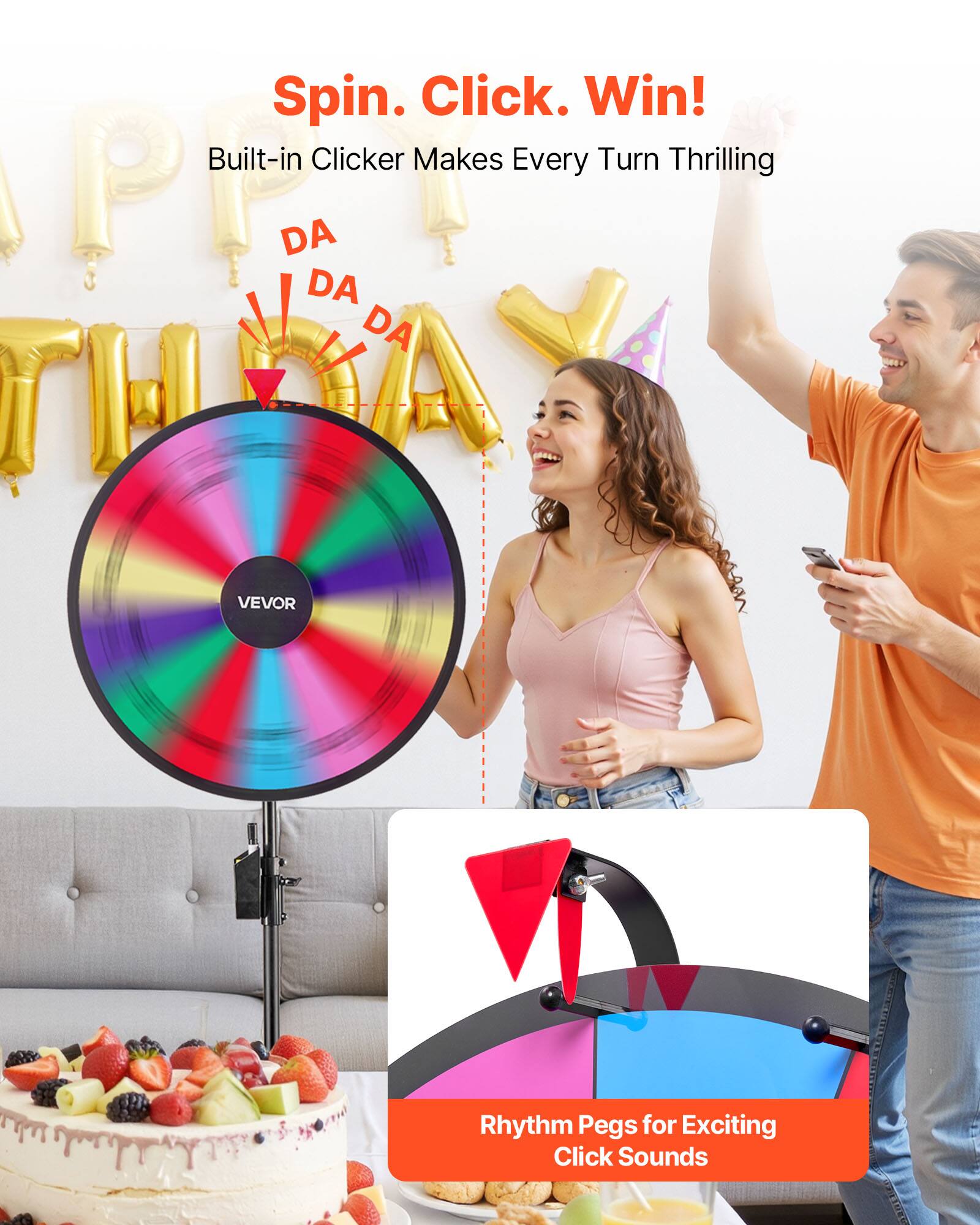 Spin. Click. Win!  
Built-in Clicker Makes Every Turn Thrilling  
DA DA DA  

VEVOR  
Rhythm Pegs for Exciting Click Sounds