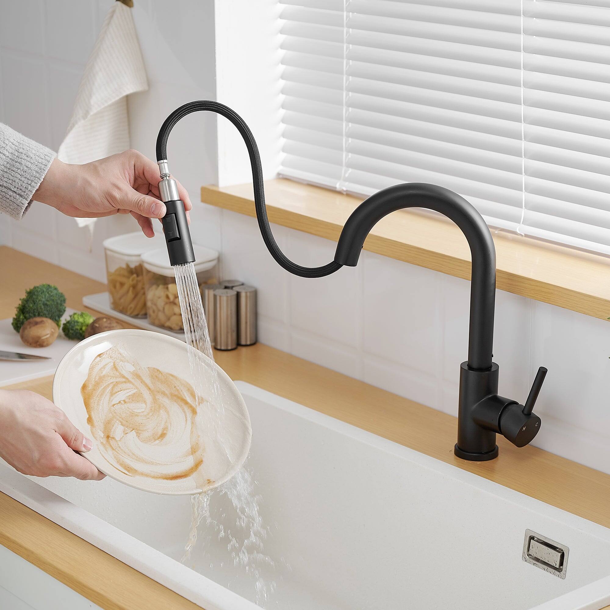 Alt View 4. Boyel Living - Matte Black Single Handle Pull Down Bar Faucet with Water Supply Hoses and Ceramic Disc Cartridge - Matte Black.