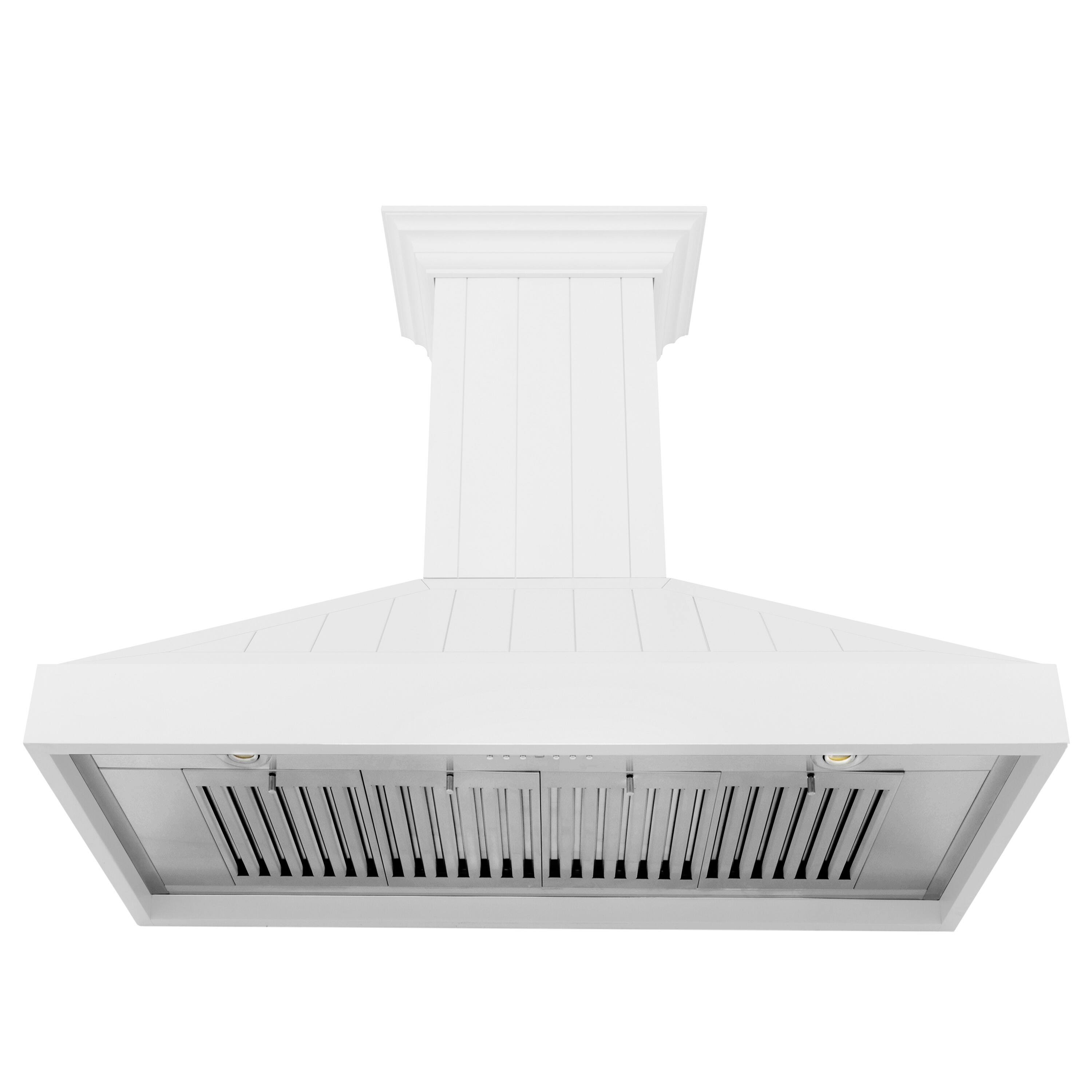 Angle. ZLINE - ZLINE 48 in. Wooden Wall Mount Range Hood (KPWW-48) - Shiplap Bright White Finish.