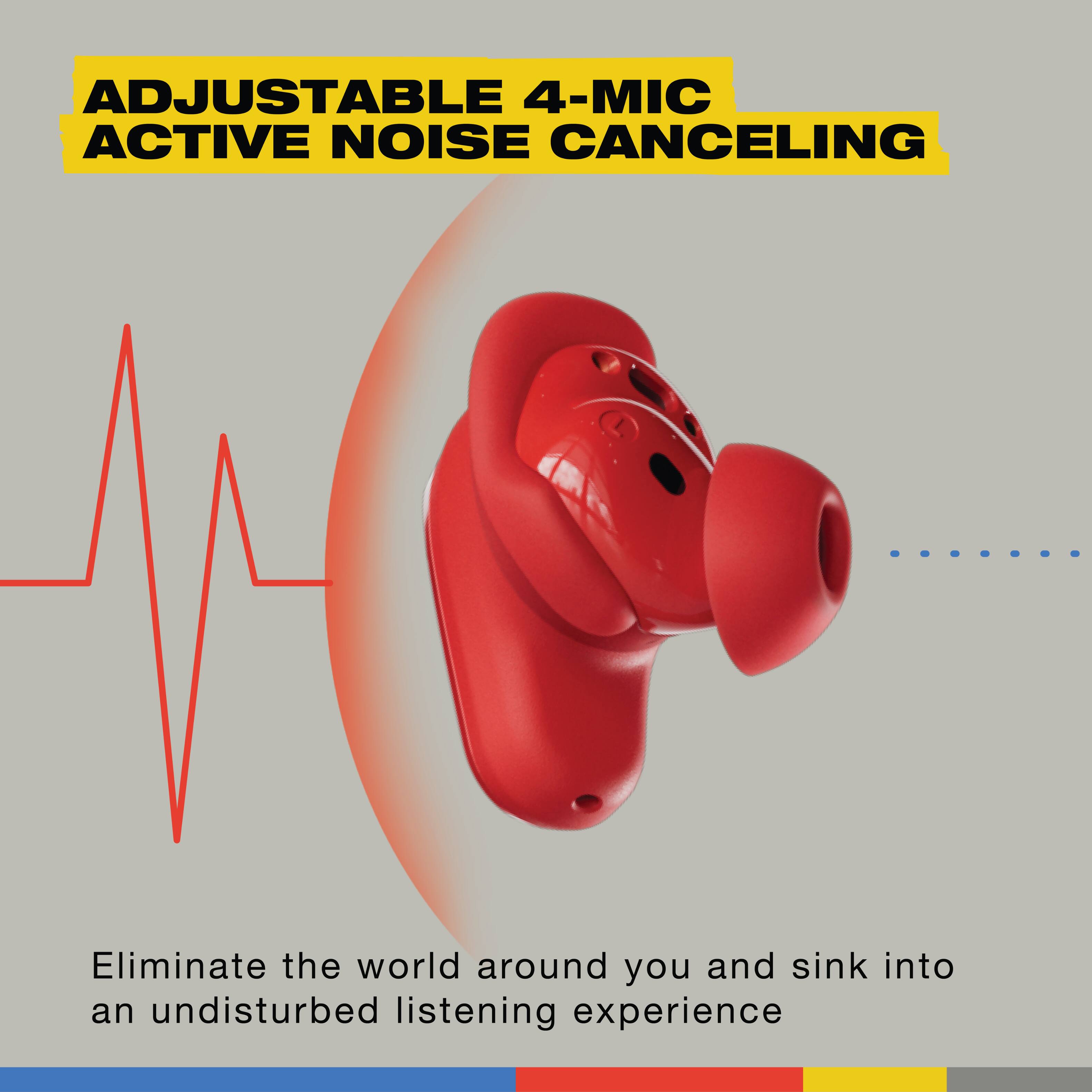 ADJUSTABLE 4-MIC ACTIVE NOISE CANCELING: Eliminate the world around you and sink into an undisturbed listening experience.