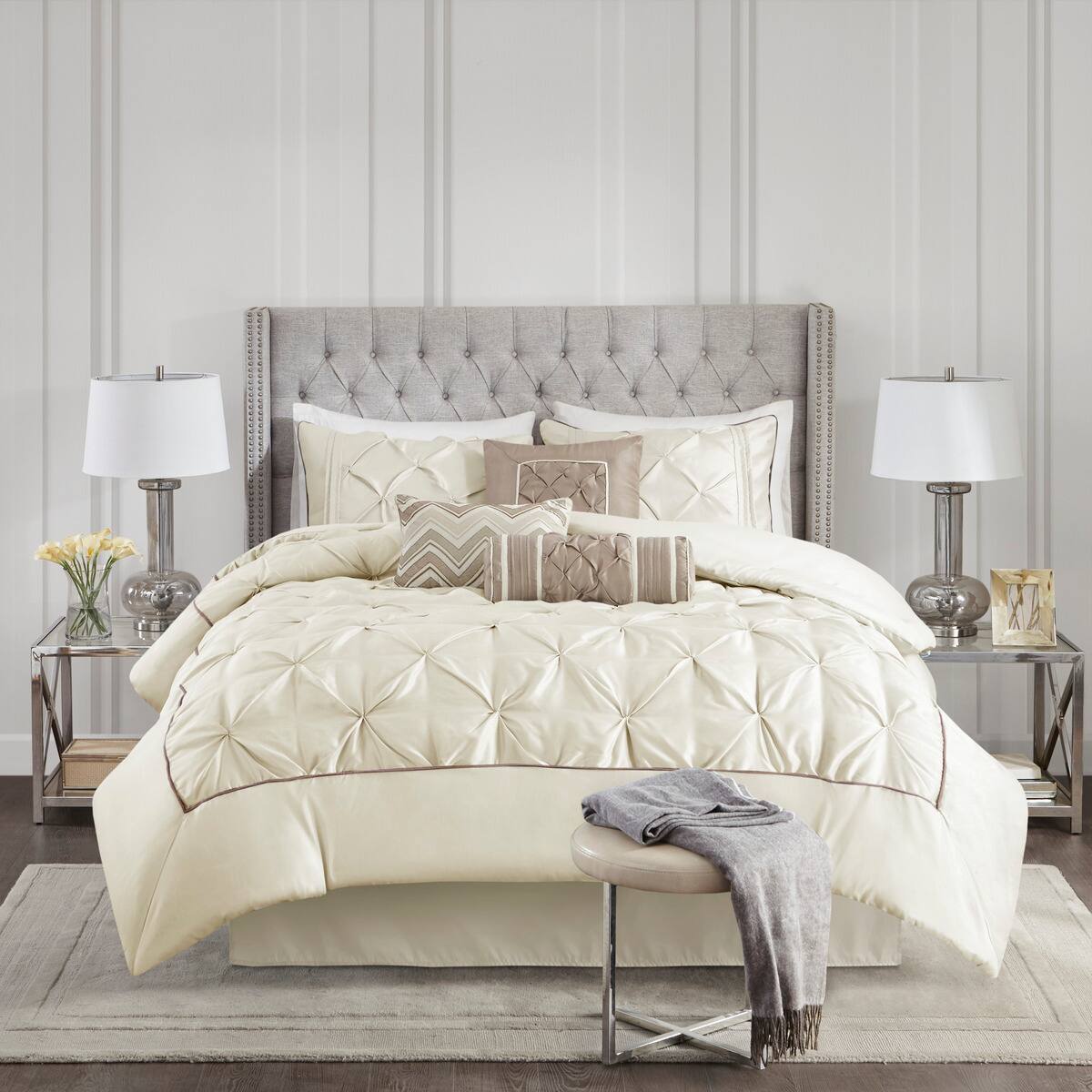 Alt View 5. Aukfa - 7 Piece Tufted Comforter Set King - Ivory.
