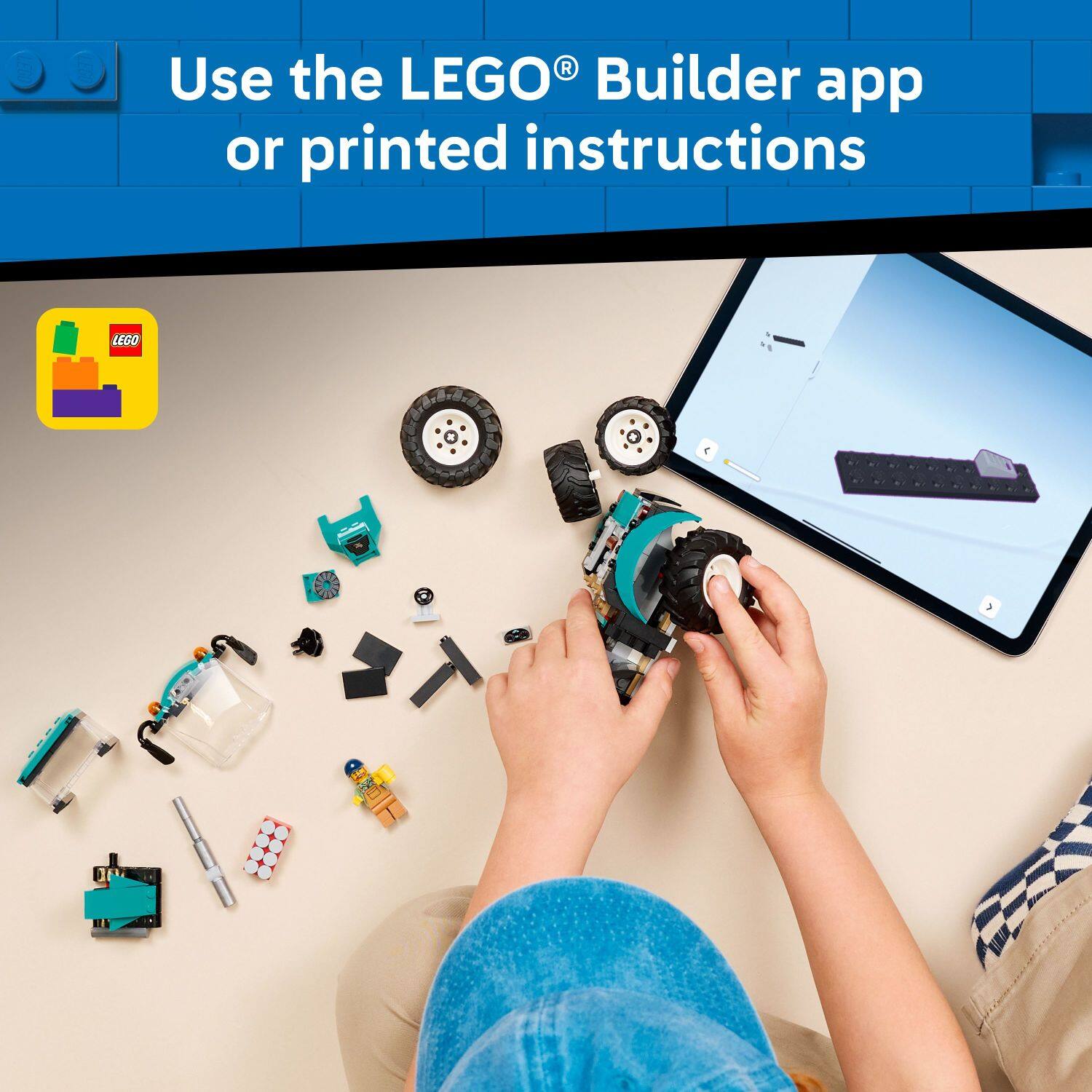 Use the LEGO® Builder app or printed instructions