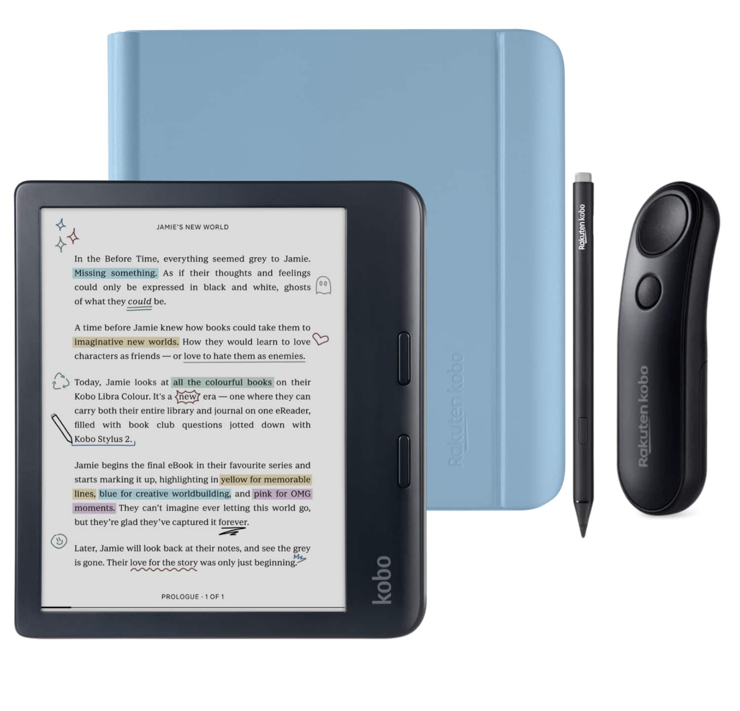 Kobo Libra Colour (Black) eReader with Black Remote & Black Stylus