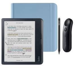 Kobo - Libra Colour (Black) eReader with Black Remote & Black Stylus 2Gen Bundle - 2024 - Dusk Blue Notebook SleepCover