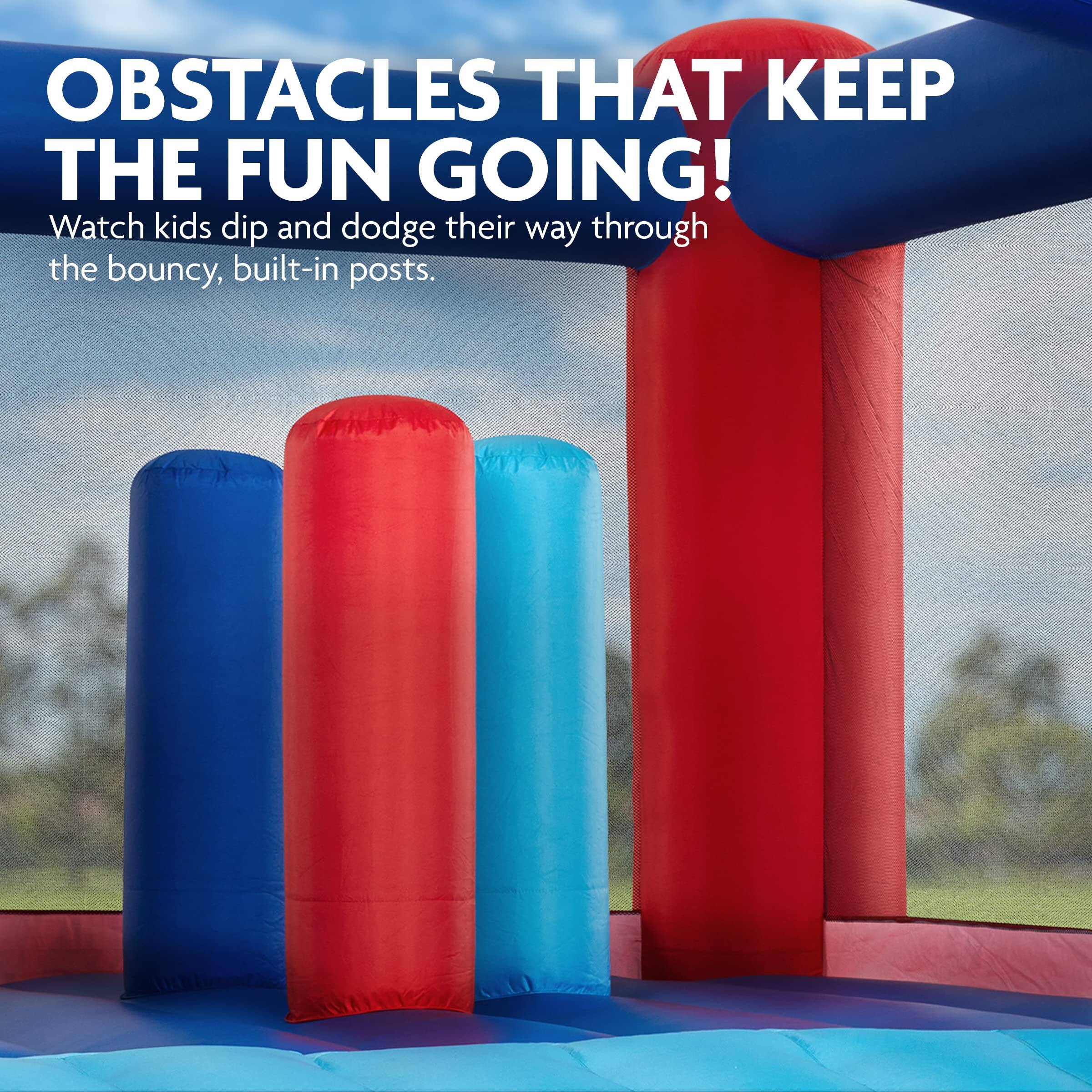 OBSTACLES THAT KEEP THE FUN GOING! Watch kids dip and dodge their way through the bouncy, built-in posts.