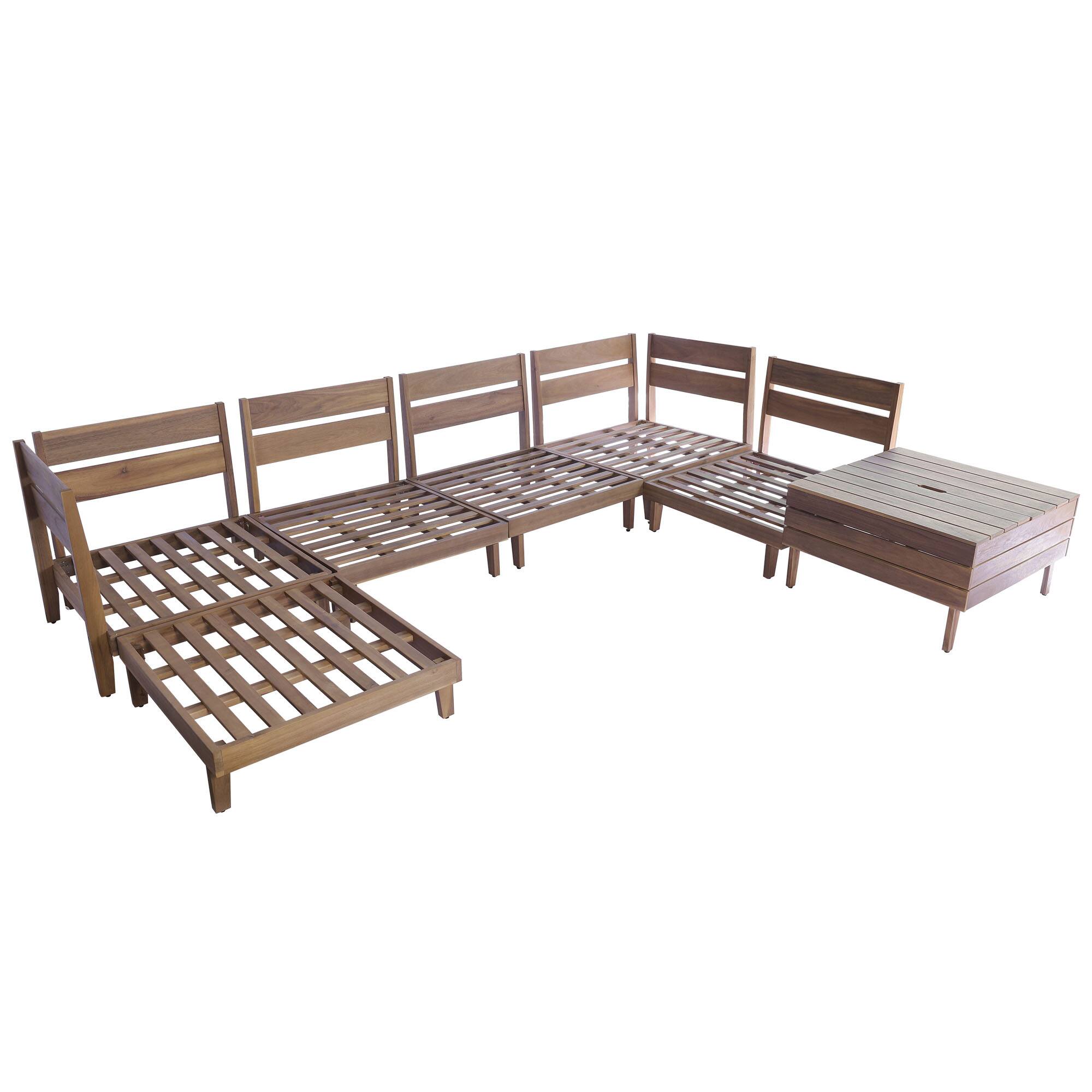 Alt View 4. Anysun - 8-Piece Acacia Wood Outdoor Patio Sofa Set – Modular Sectional Furniture with Storage Tea Table, Coffee Table & Cushions - Beige.