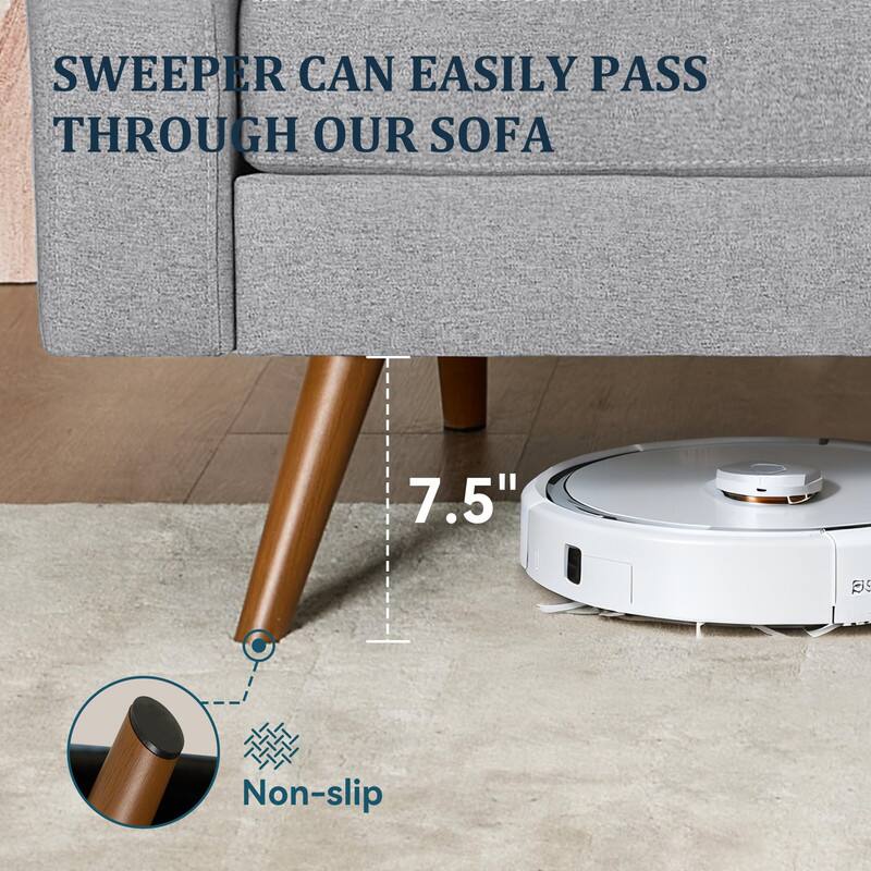 The text in the image can be grouped and corrected as follows:

"Sweeper can easily pass through our sofa. 7.5" Non-slip."
