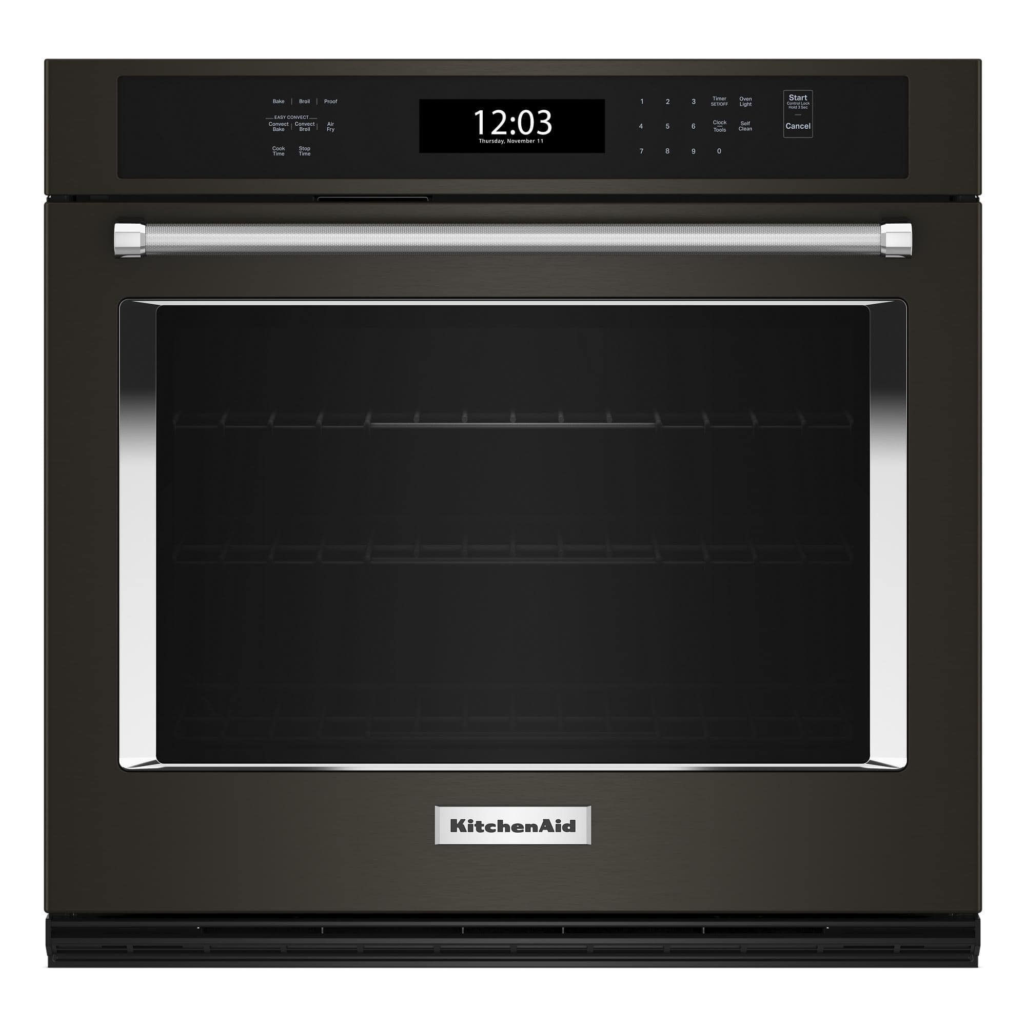 KitchenAid - 30" Built-In Single Electric Convection Wall Oven with Air Fry Mode - Black Stainless Steel - Front_Zoom