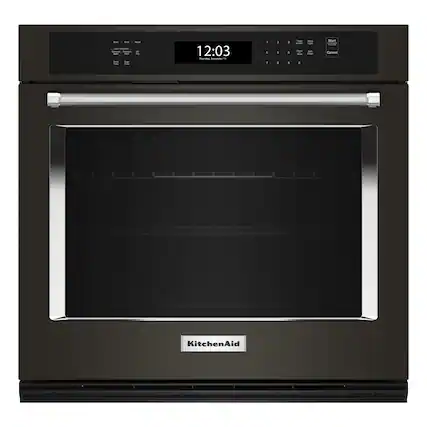Front. KitchenAid - 30" Built-In Single Electric Convection Wall Oven with Air Fry Mode - Black Stainless Steel.