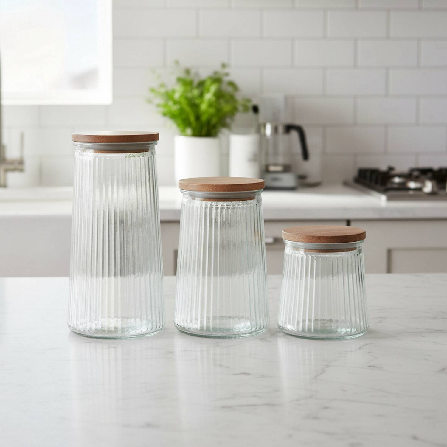 Alt View 1. Jay Import - Glass Canisters Set of 3 with Wooden Lids – 20.3oz, 33.8oz & 45.7oz - Clear.
