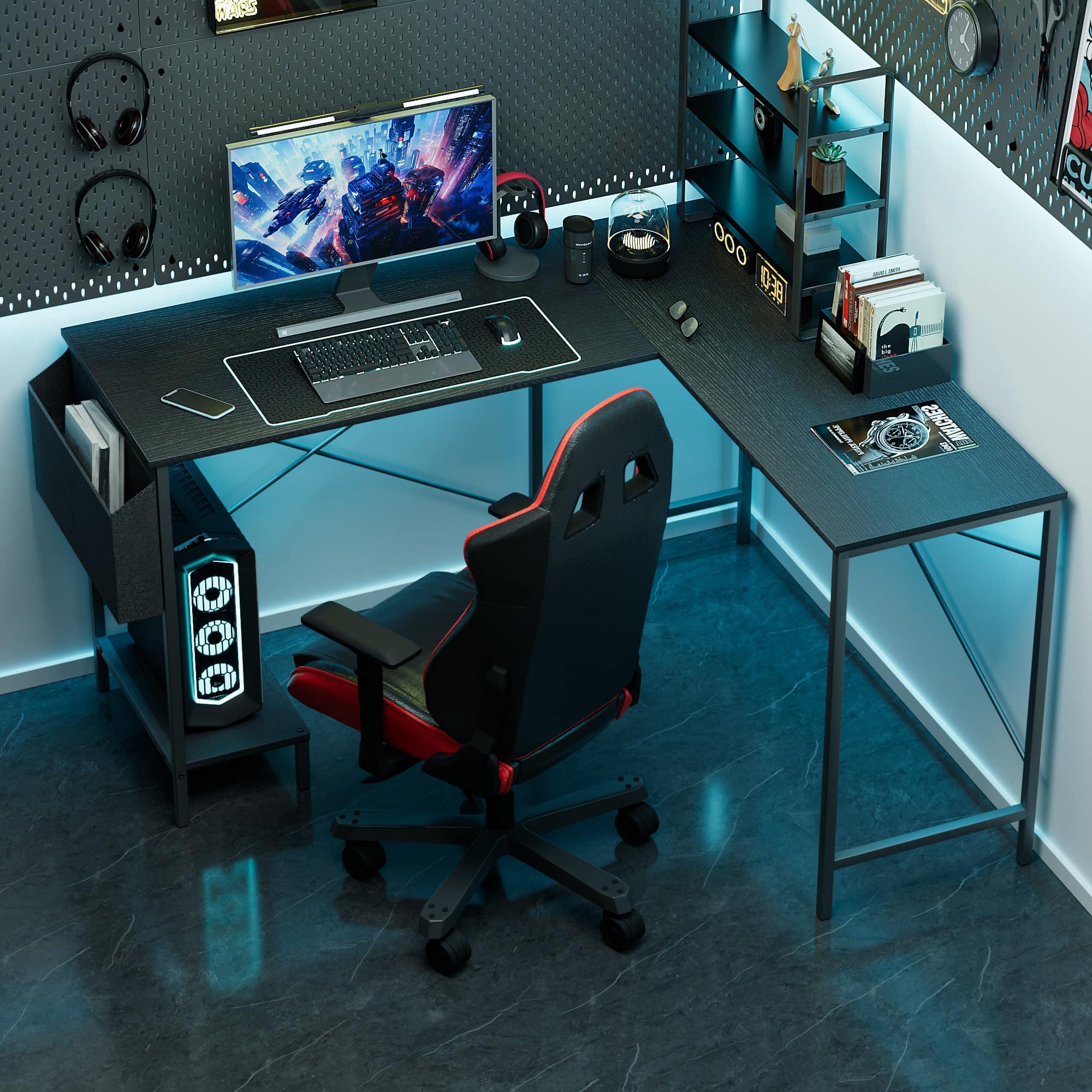 Hirose Alice - Simple Deluxe L Shaped Desk Gaming Computer nch Reversible Corner Table PC Work Table for Writing Study Stu - Default