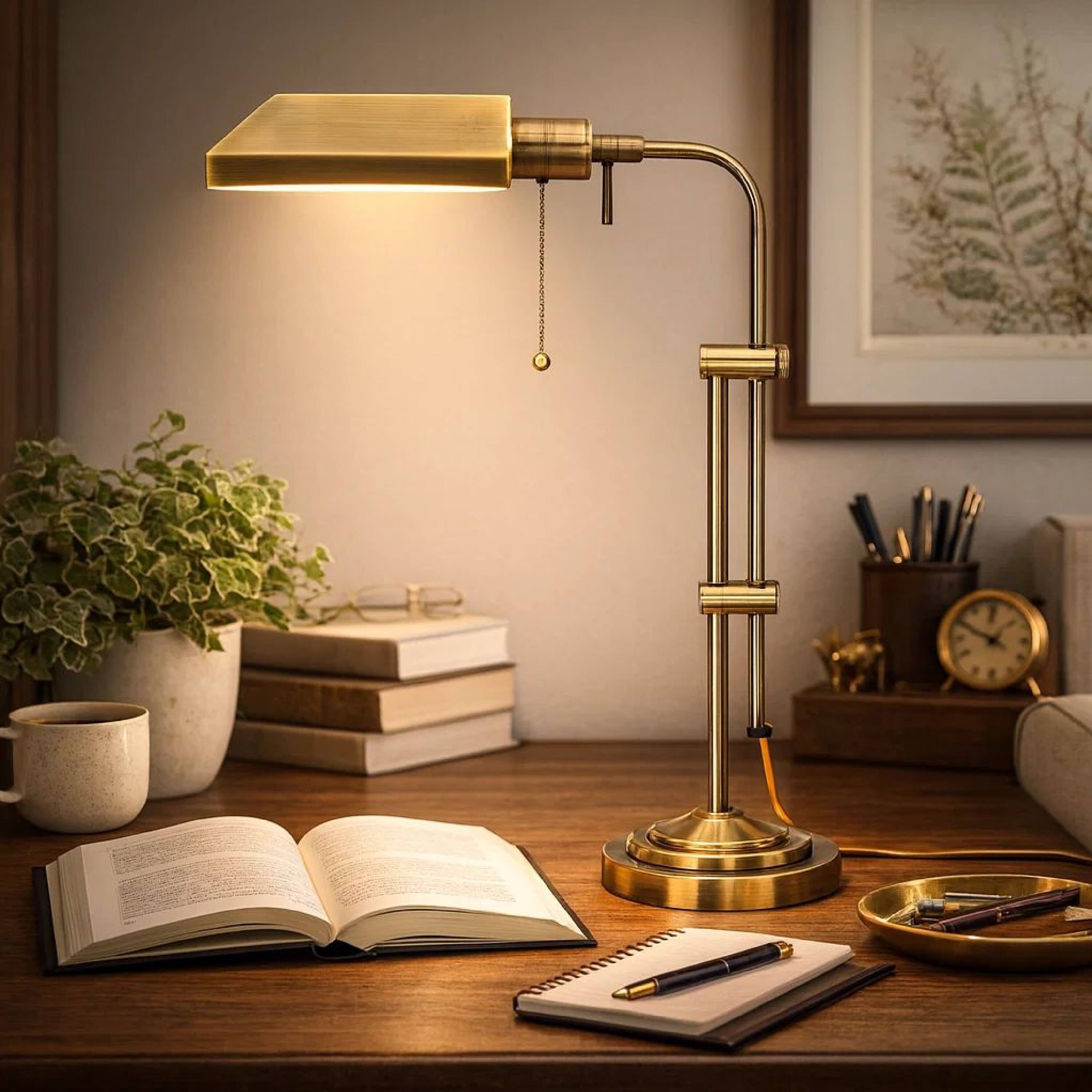 Alt View 2. Manhattan Lane - Metal Rectangular Desk Lamp with Adjustable Pole - Gold.