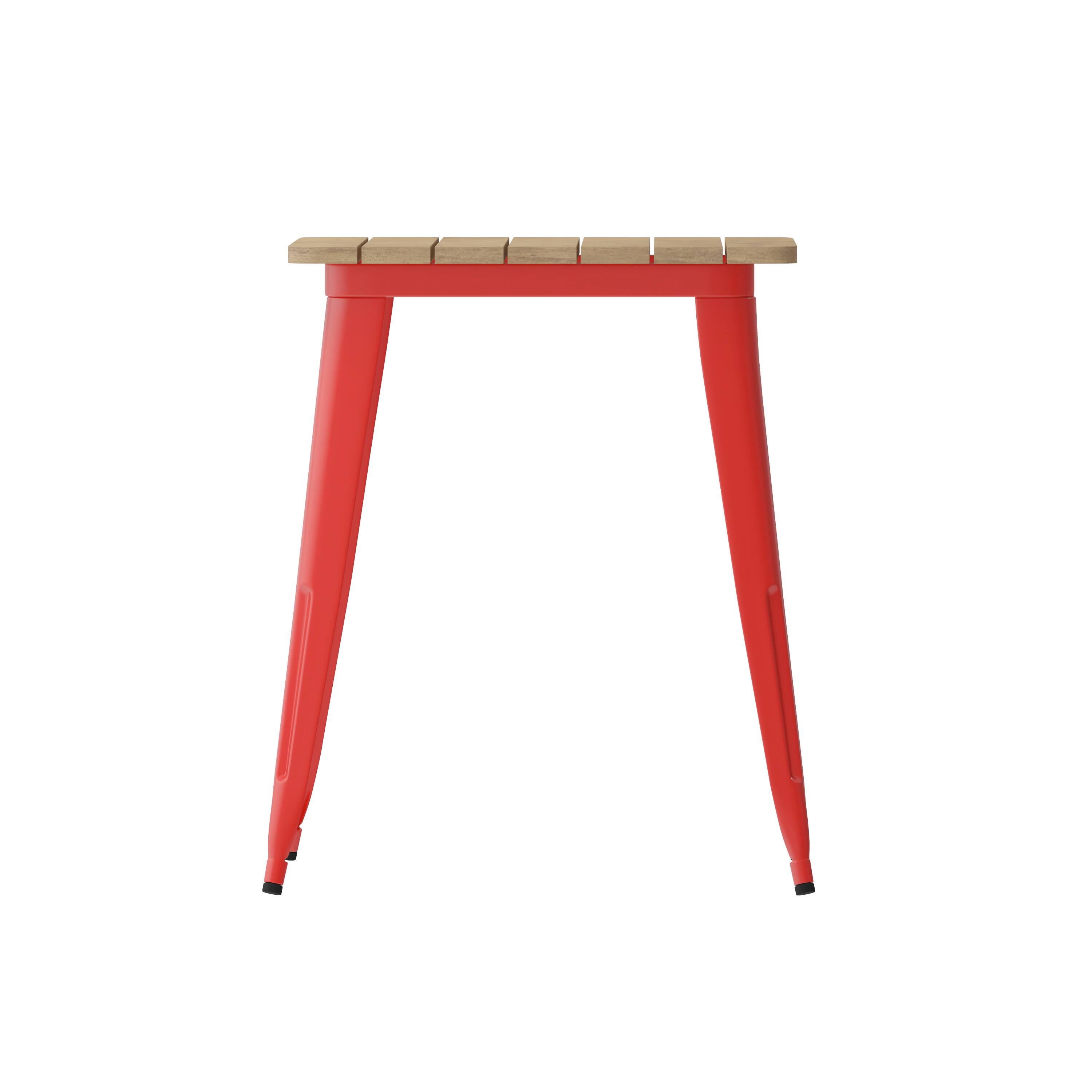 Alt View 7. Emma + Oliver - Drew Indoor/Outdoor Dining Table, 23.75" Square All Weather Poly Resin Top with Steel Base - Brown Top/Red Frame.