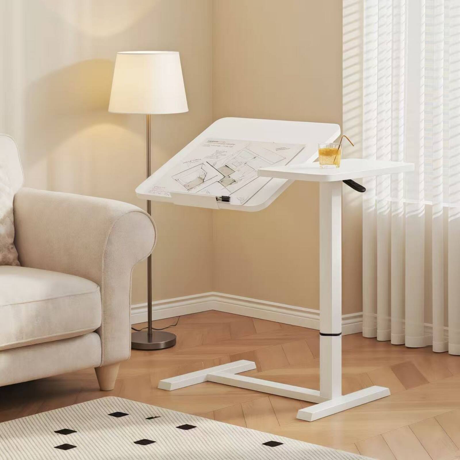 Alt View 1. Ecooso - Folding Adjustable Over Bed Table with Wheels and Height Customization for Reading, Working, or Dining - White.