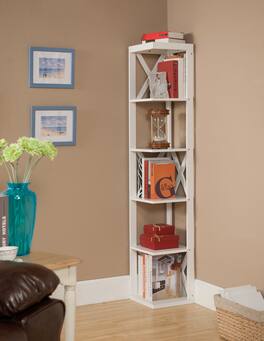Kings Brand Furniture - Whiteley Wood Wall Corner 5 Tier Bookshelf Display Stand - White