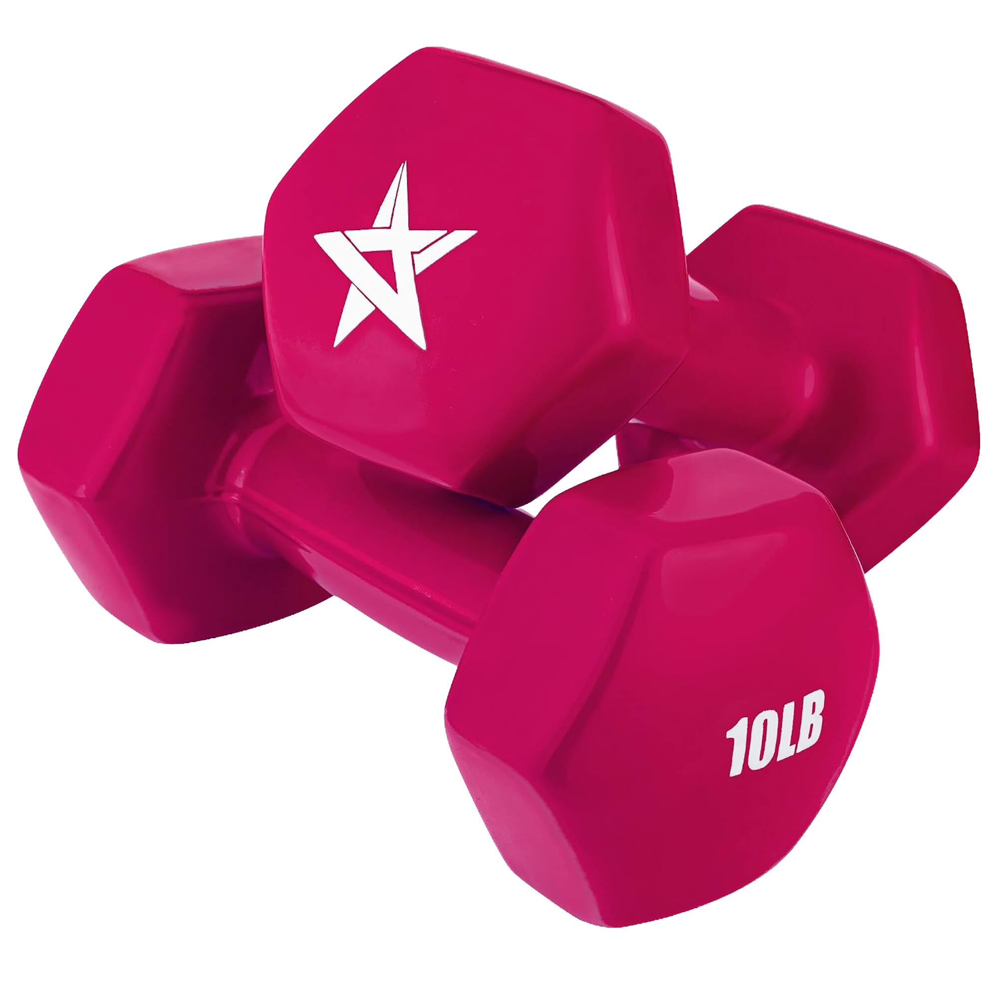 Front. Yes4All - Yes4All 10lb Vinyl Hexagon Dumbbell, Set of 2 Hand Weights for Strength Training - Pink.