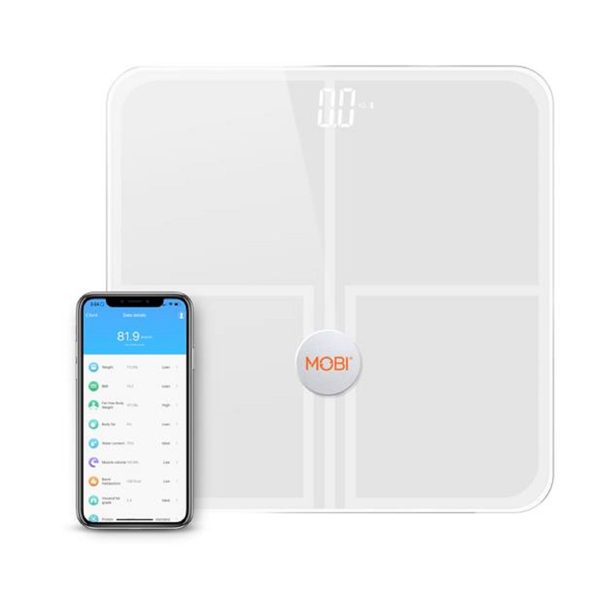 Alt View 14. MOBI - Smart Wi-Fi Digital Health Scale With 13 Point Total Body Composition Measurement Tracking App With Analysis - White.