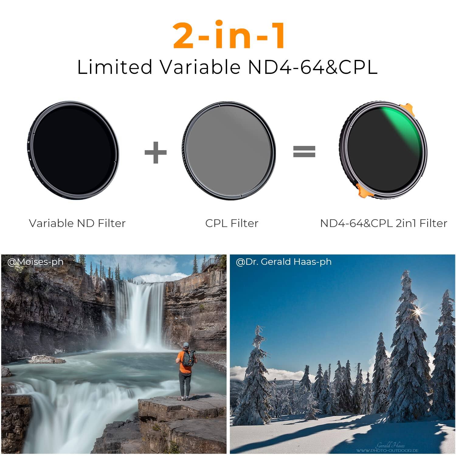 K&F Concept 39mm Variable ND4 64 & CPL 2 in 1 Lens Filter (2 6 Stops ...
