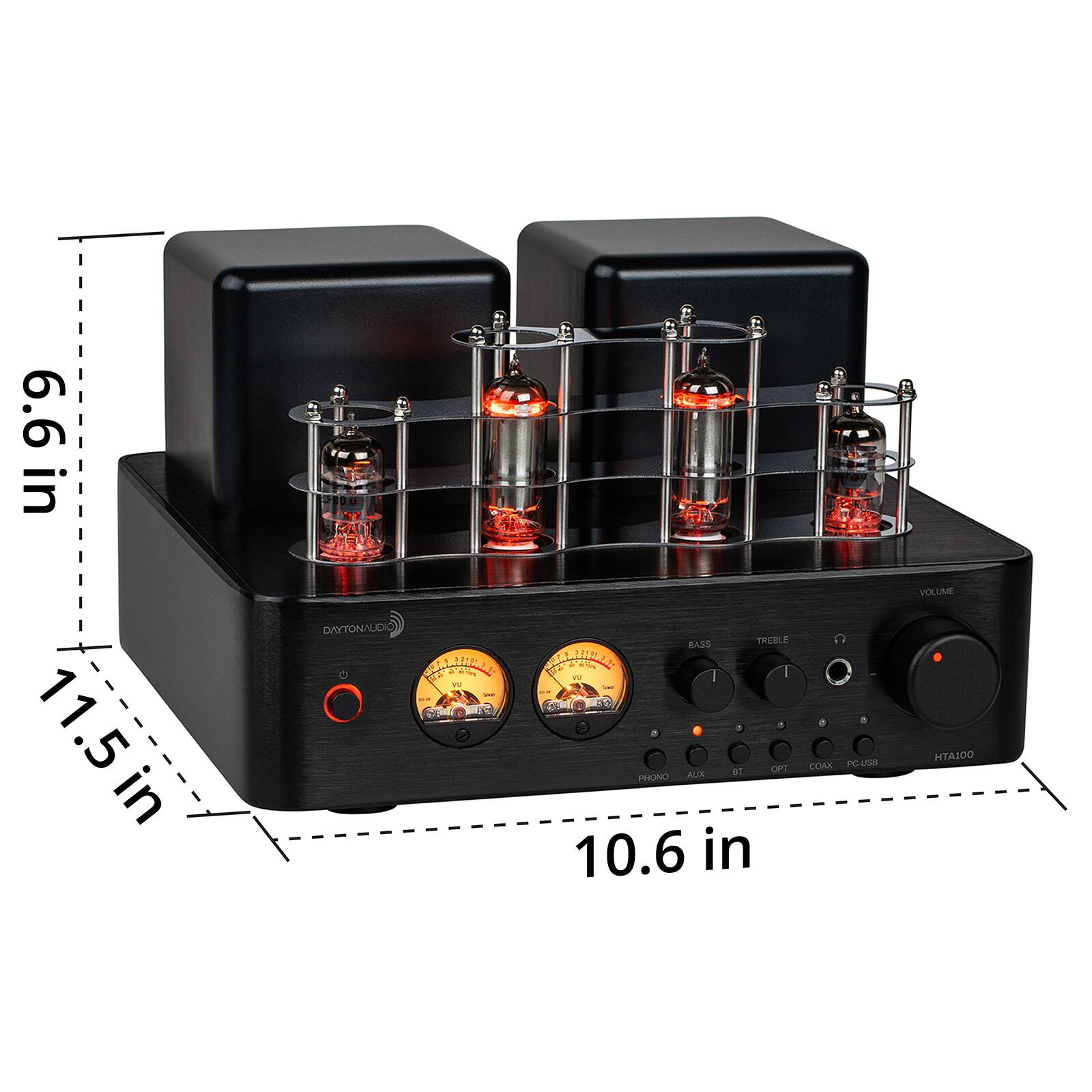 6.6 in 11.5 in 10.6 in

DAYTONAUDIO - 310 WJ - BASS TREBLE PREMIUM IU COOK PC-USB BT OPT PHONO AUX

VOLUME HTA100