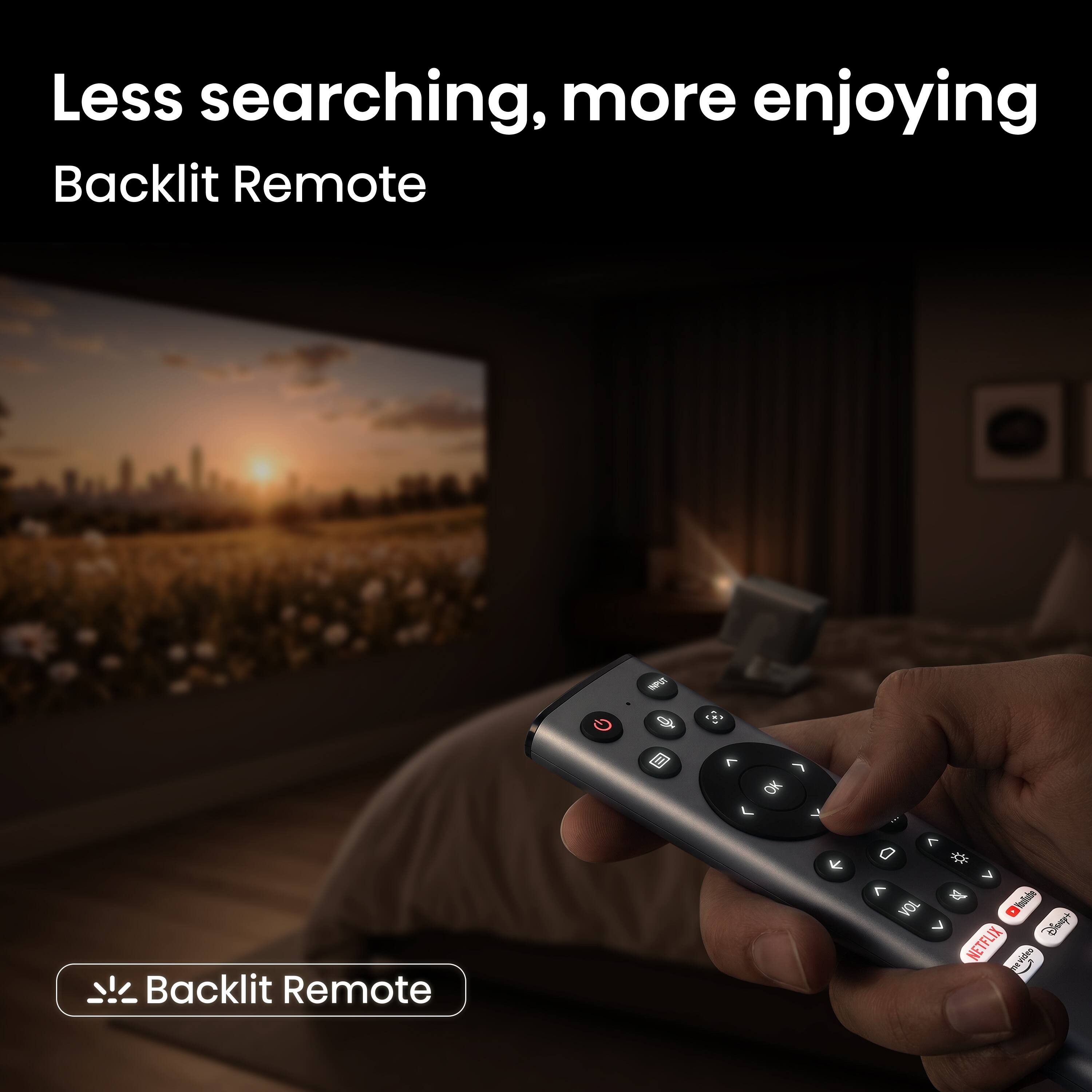 Less searching, more enjoying  
Backlit Remote