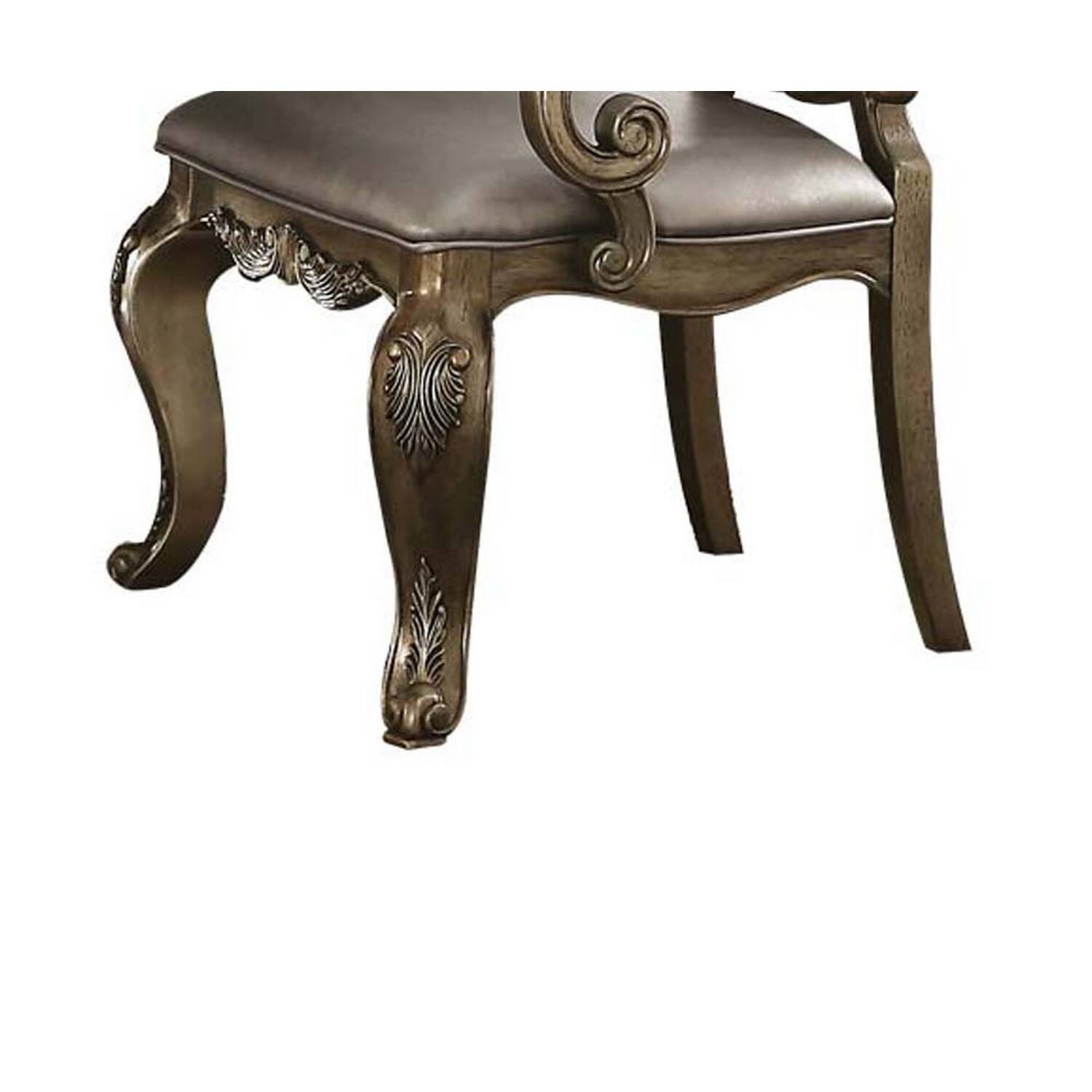 Alt View 3. Manhattan Lane - Wood and Fabric Dining Chairs with Armrests, Set of 2 - Brown and Champagne.