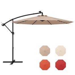 Gymax - 10 ft Patio Offset Umbrella w/ Solar Lights Deck Umbrella w/ Easy Tilt Adjustment - Tan