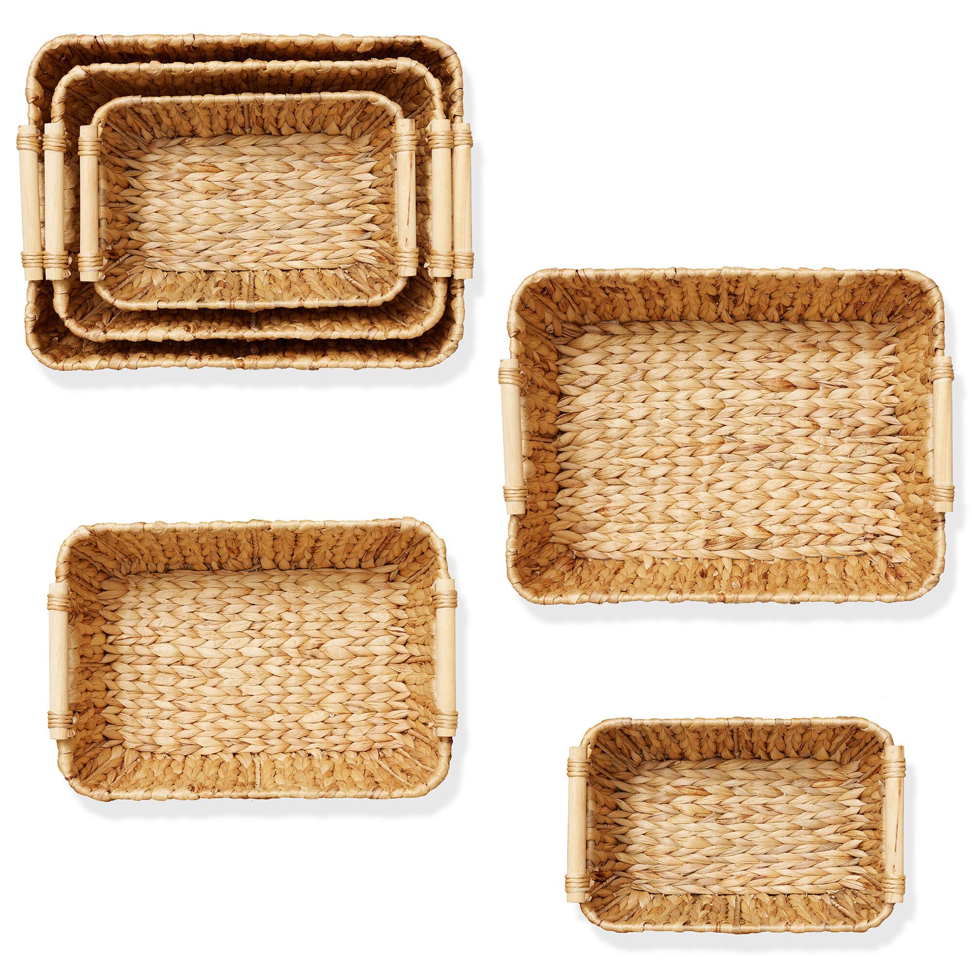 Alt View 5. Casafield - Hyacinth Seagrass Oval Storage Baskets with Wooden Handles - Woven Bins - Natural - Hyacinth.