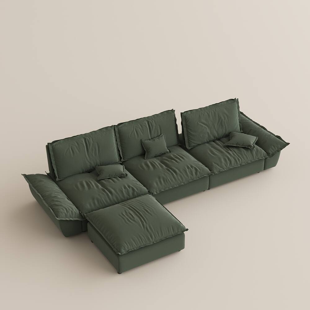 Alt View 10. POVISON - 141.73" Sailboat Deep Sofa Stain Resistant Cozy Couch with Ottoman - Green Suede Fabric.